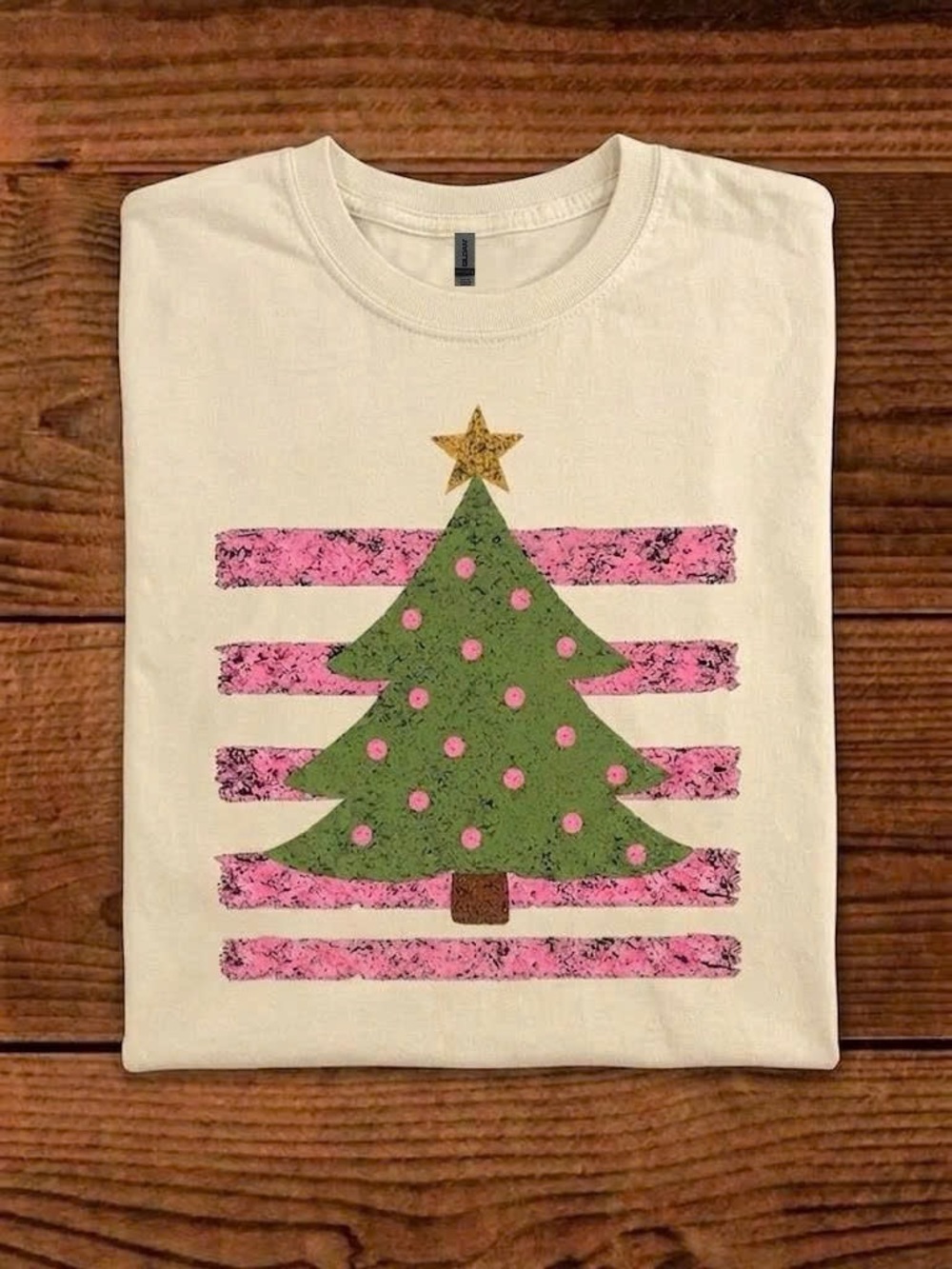 Pink Christmas Tree Graphic Tee | Distressed Holiday T-shirt White